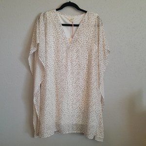 Entro Top-Off White Textured Leopard Embossed Print Kimono Sleeve Dress Size S